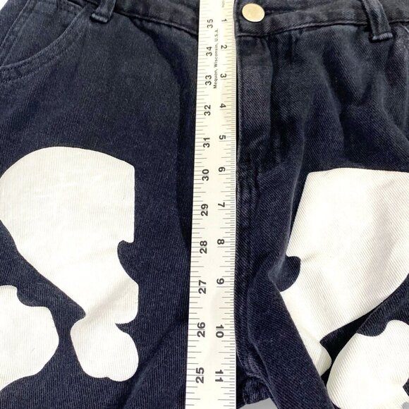 Skeleton Baggy Jeans Sz L 30x Black Denim Wide Leg Pants Goth Halloween Bones - Picture 11 of 13